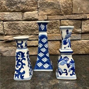 Vintage cottage core Silvestri Handcrafted Porcelain Candle Holder Blue & white